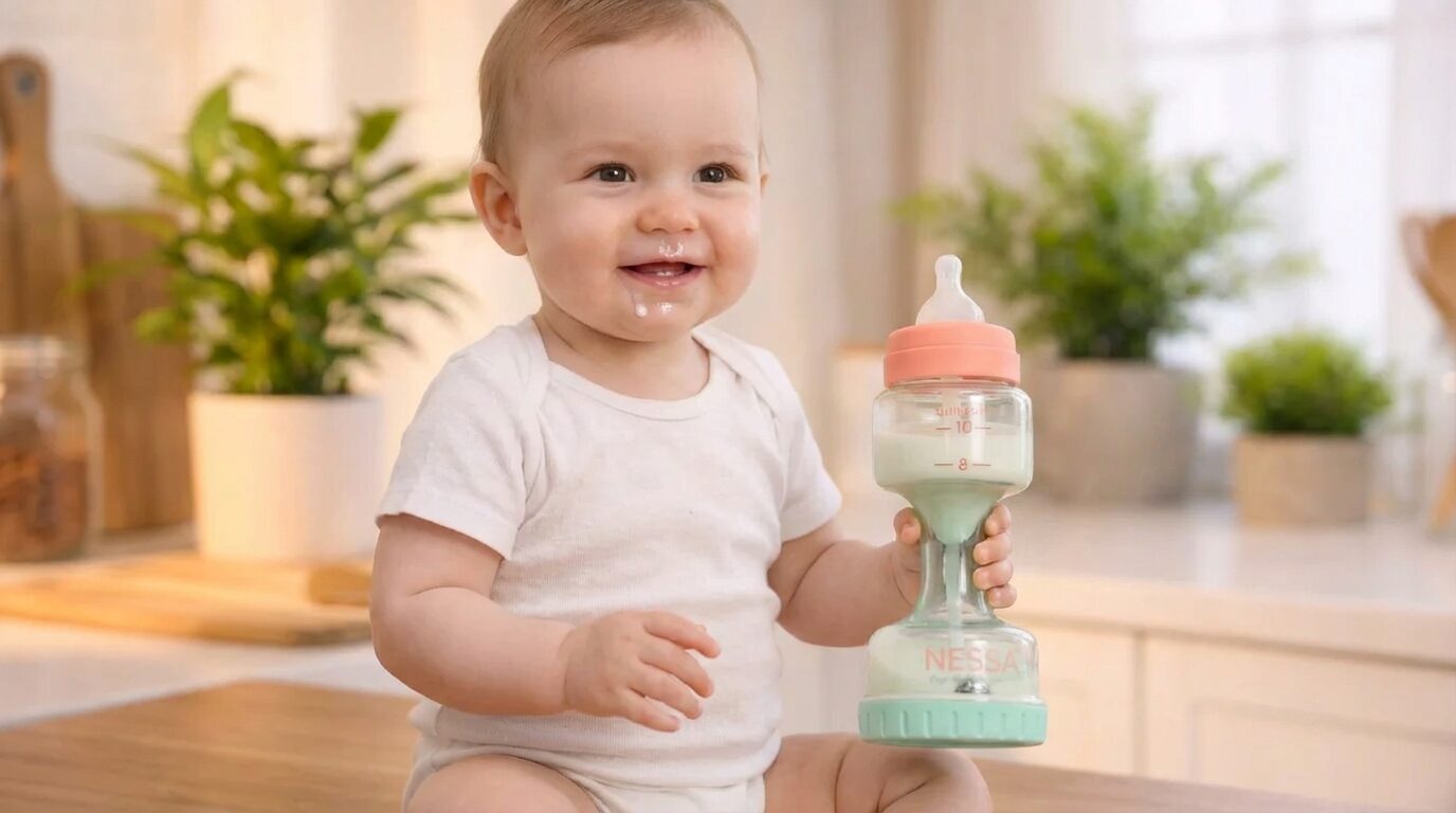 Baby Smiling with Bottle
