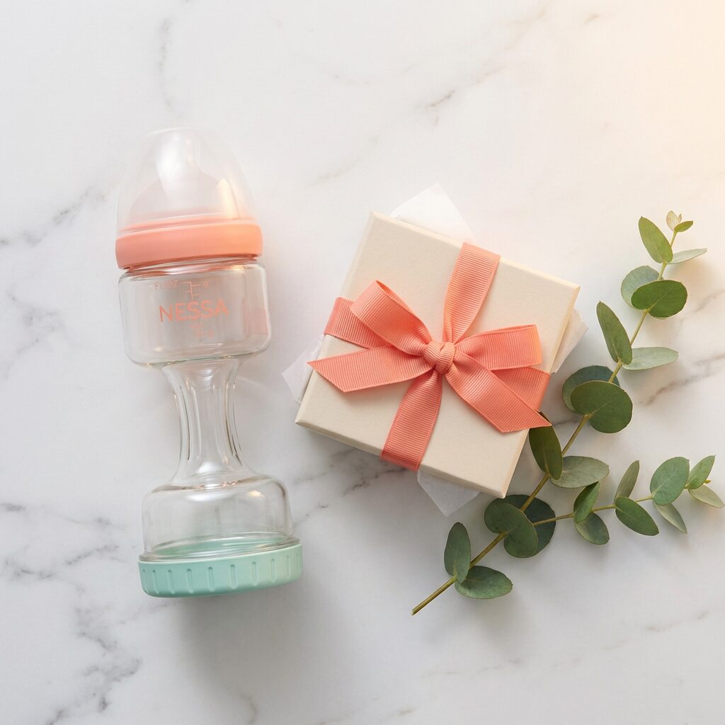 Nessa Bottle baby shower gift flat lay